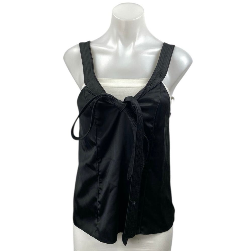 Proenza Schouler Womens Black Silk Satin Sleeveless Tie Scoop Neck Tank Top Sz 6